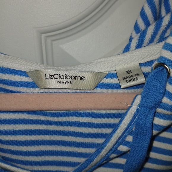 Liz Claiborne Hooded Sweater Dress V-Neck Pullover Knit Striped Blue/White W 3X - Picture 5 of 6